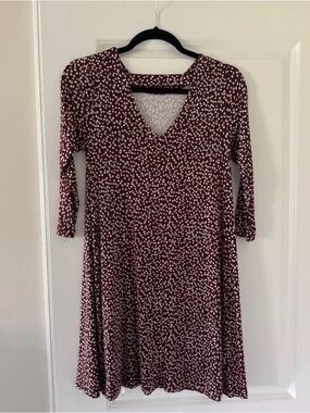 LOFT Burgundy and White 3/4 Sleeve Swing Dress